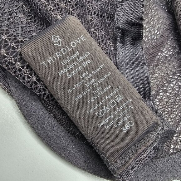 ThirdLove 36C Grey Unlined Modern Mesh Scoop Bra Underwire Semi Sheer - Picture 6 of 6